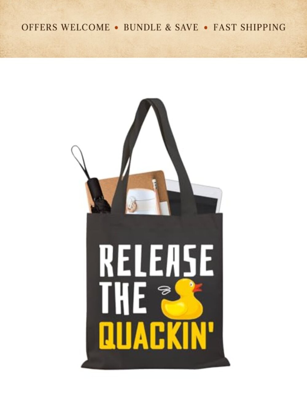 Canvas Tote Bag Duck Print Waterproof Reusable Beach Travel Handbag